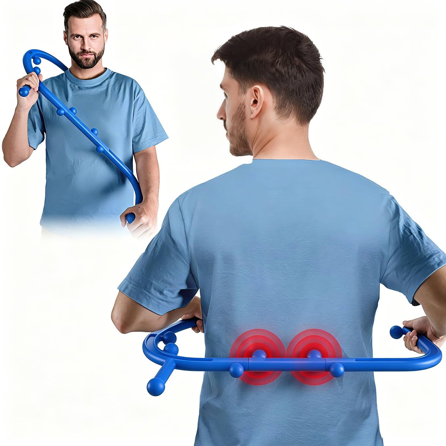 hlthsky Trigger Point Massage Tool,Two Shapes Handheld Back and Neck Massager for Pain Relief,Muscle Release Tool Manual Massage Hook Back Neck Shoulder Massager Blue - Gift for Women & Men
