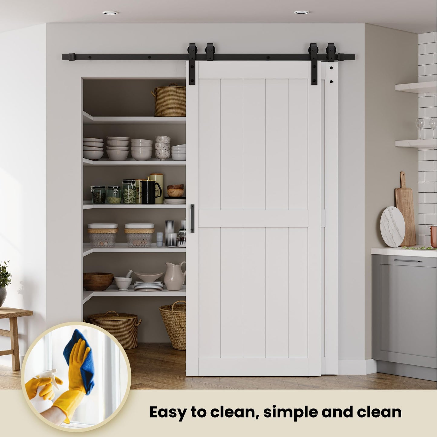 SmartStandard 36in x 96in Double MDF Sliding Barn Doors with 6.6FT Bypass Barn Door Hardware Kit, Save Space, Waterproof, Easy Install, Fit 60in-64in Openning, White
