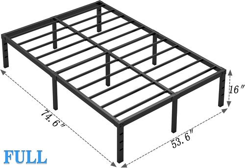 Jeton Metal Bed Frame - Full Size Sturdy Mattress Foundation with Storage | Easy Assembly, Black, 16 Inch