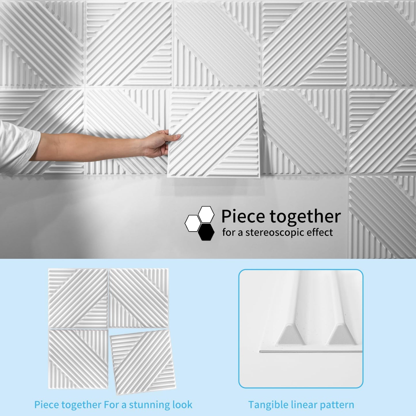 Art3d 33-Pack 3D Wall Panels for Interior Wall Decor, Textured Accent Walls Paneling for Living Room, Bedroom, TV Background, 12"x12" White