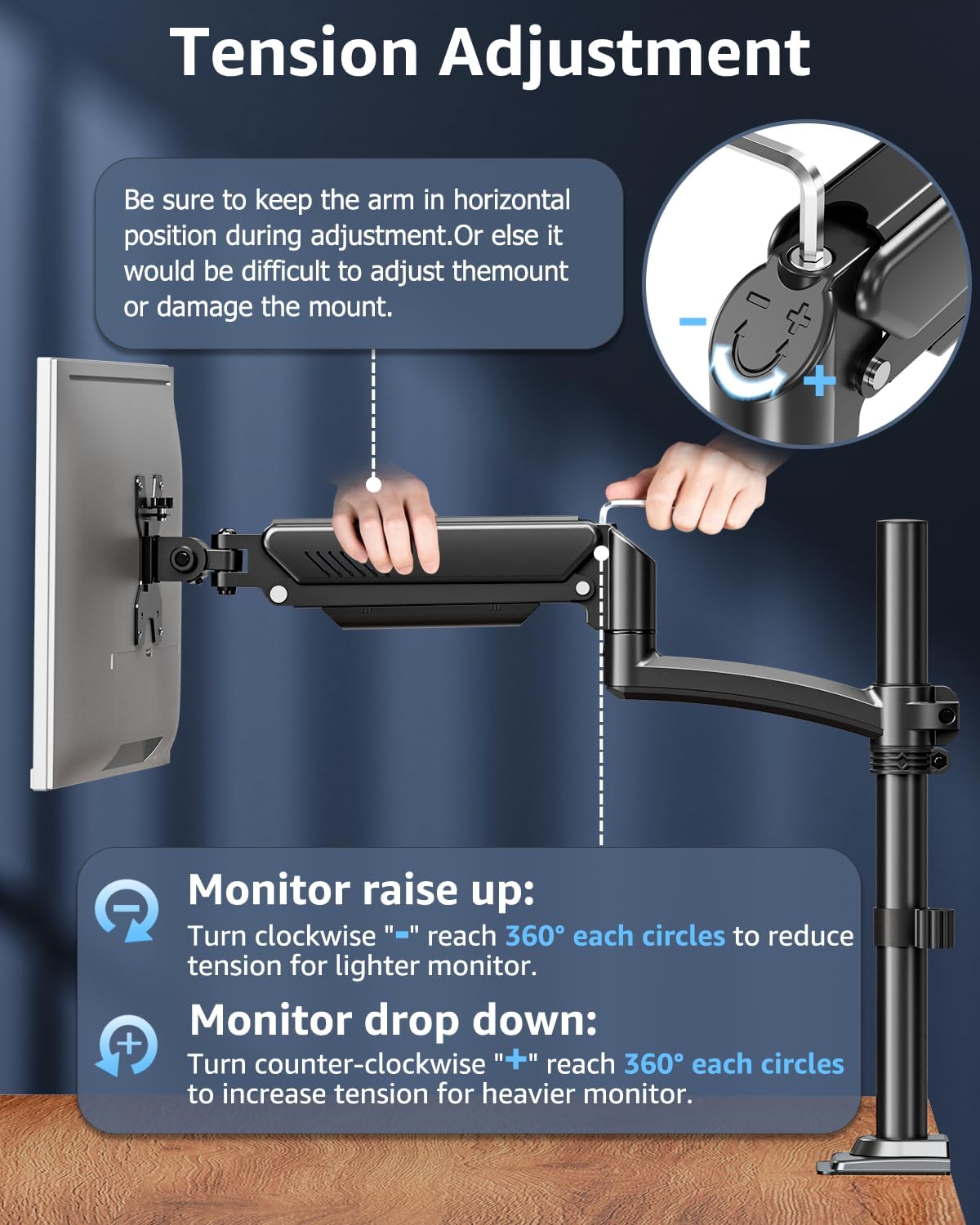 MOUNTUP 4.4-22lbs, 32 27 24 22inch, C-ClampGrommet Single Monitor Arm Holds Monitor Stand for Desk, Height Adjustable