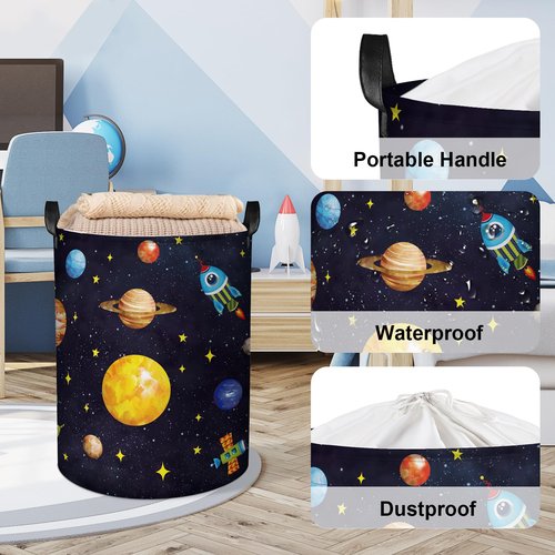 Clastyle 45L Boy Planets Nursery Hamper Outer Space Collapsible Laundry Basket Kid Room Rocket Toy Storage Basket