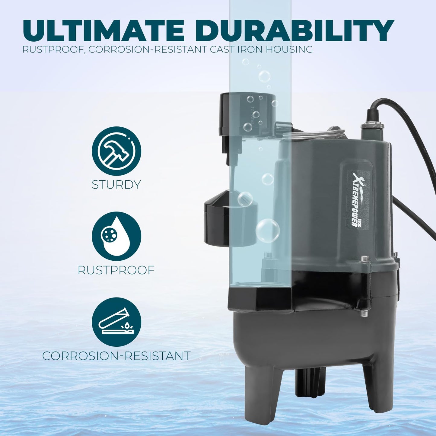 XtremepowerUS 3/4HP Submersible Sump Sewage Pump 8400 GPH Stainless Steel Vertical Float Switch Garden 2" Outlet, Piggy-Back Plug