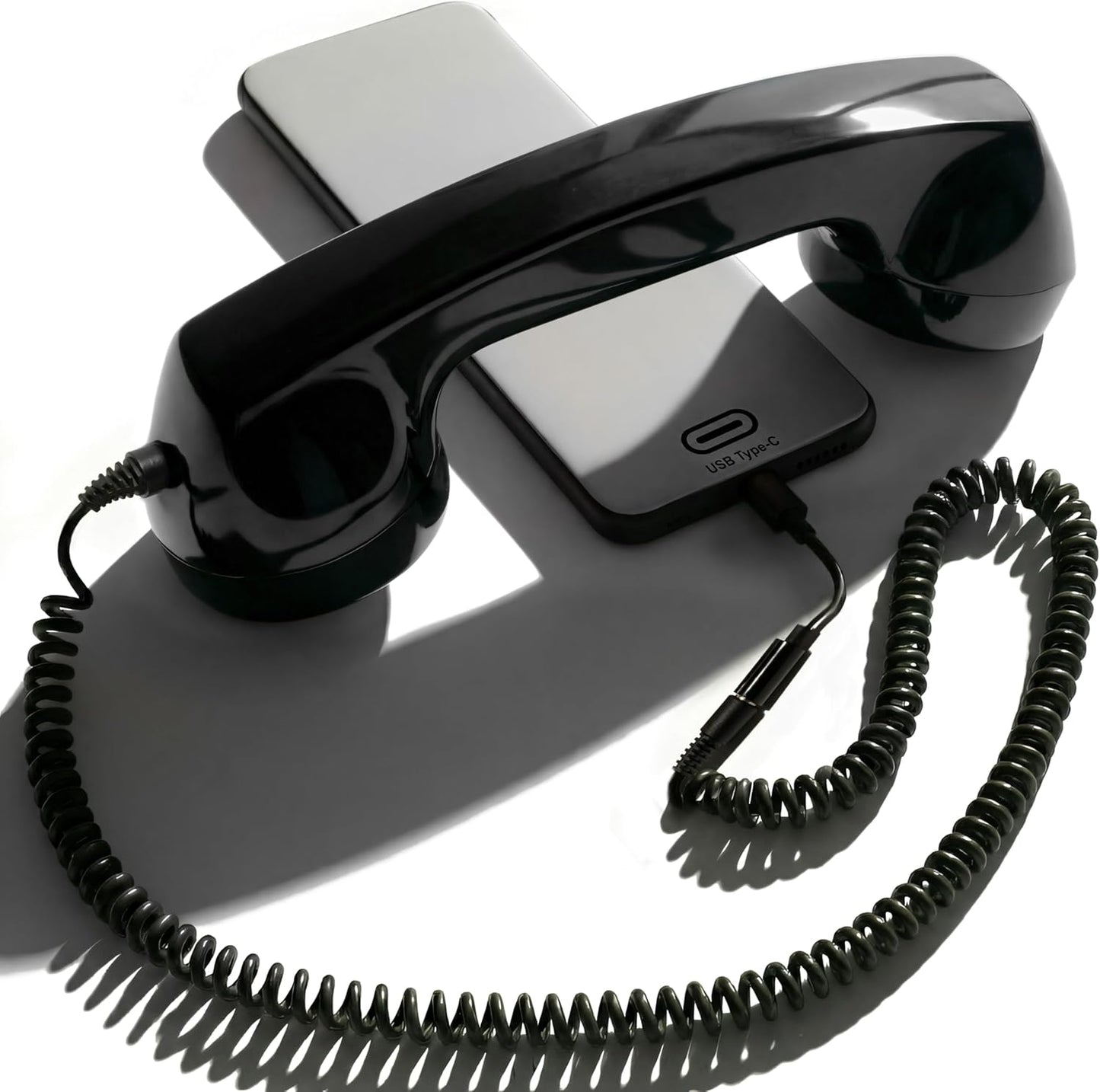 60s Handset 3.5 mm Opis Technology Micro Retro Phone for Smartphones, Corded Receiver with Plug and USB-C Adapter
