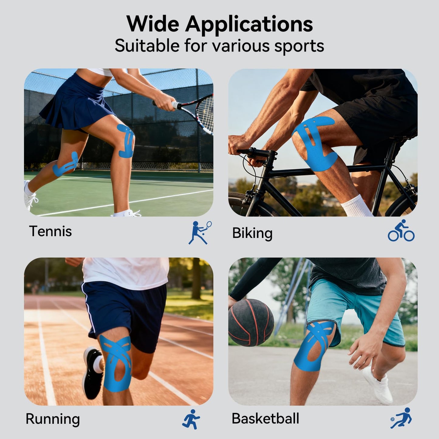 20 PCS Waterproof Kinesiology Tape for Shoulders/Knees,Precut Strips for Knee Pain Relief & Stability Support, Latex-Free Hypoallergenic Sports Athletic Tape Knee Brace (Black and Beige)