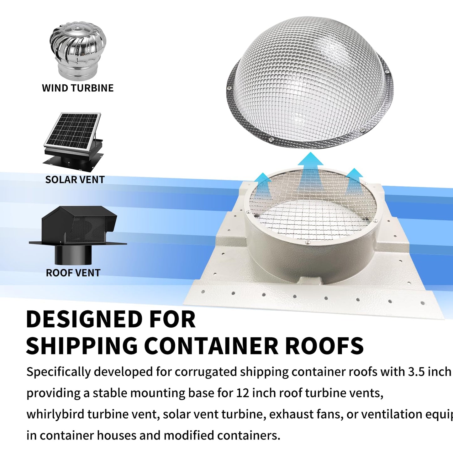 Heavy-Duty 12 Inch Large Skylight Natural Daylight Dome for Shipping Container, Polycarbonate Solar Light Dome Fits 3.5" Rib Conex Container House Roofs