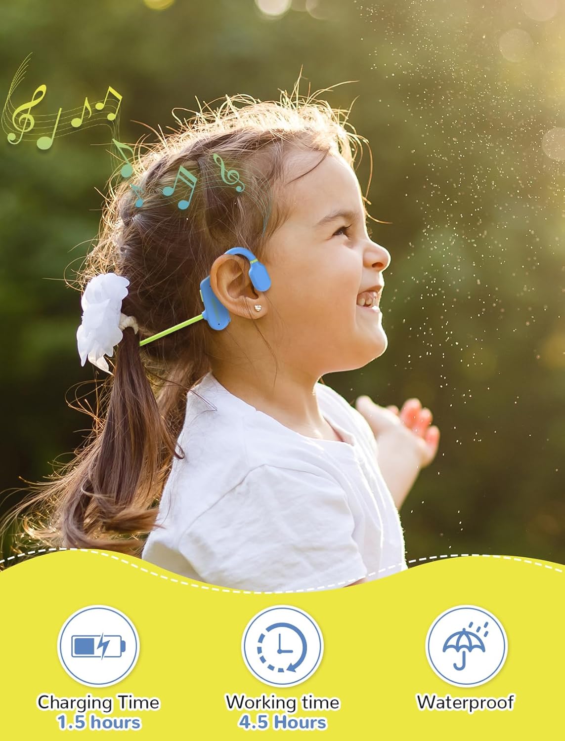 5.3 IPX5 Kids Headphones, Wirelss Air Conduction Open Ear Headphones Lightweight Kids Waterproof with Microphone