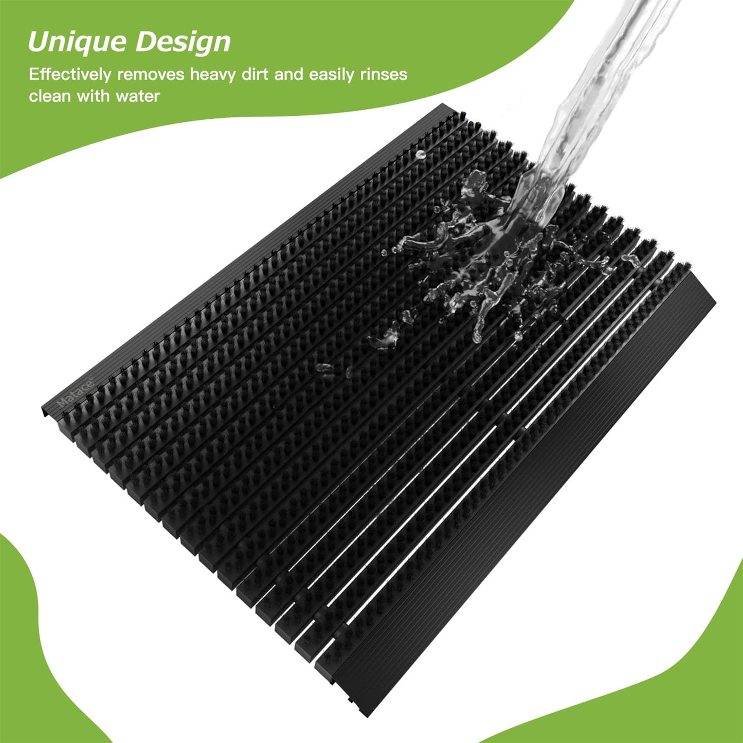 Matace 35.4x22.2 Heavy Duty Aluminum Outdoor Doormat, 100% Nylon Brush, All-Season, All-Weather, Waterproof, Non-Slip, Noiseless, Front Door, Porch, Garage, Mud Room, Patio Entrance Door Mat, Black