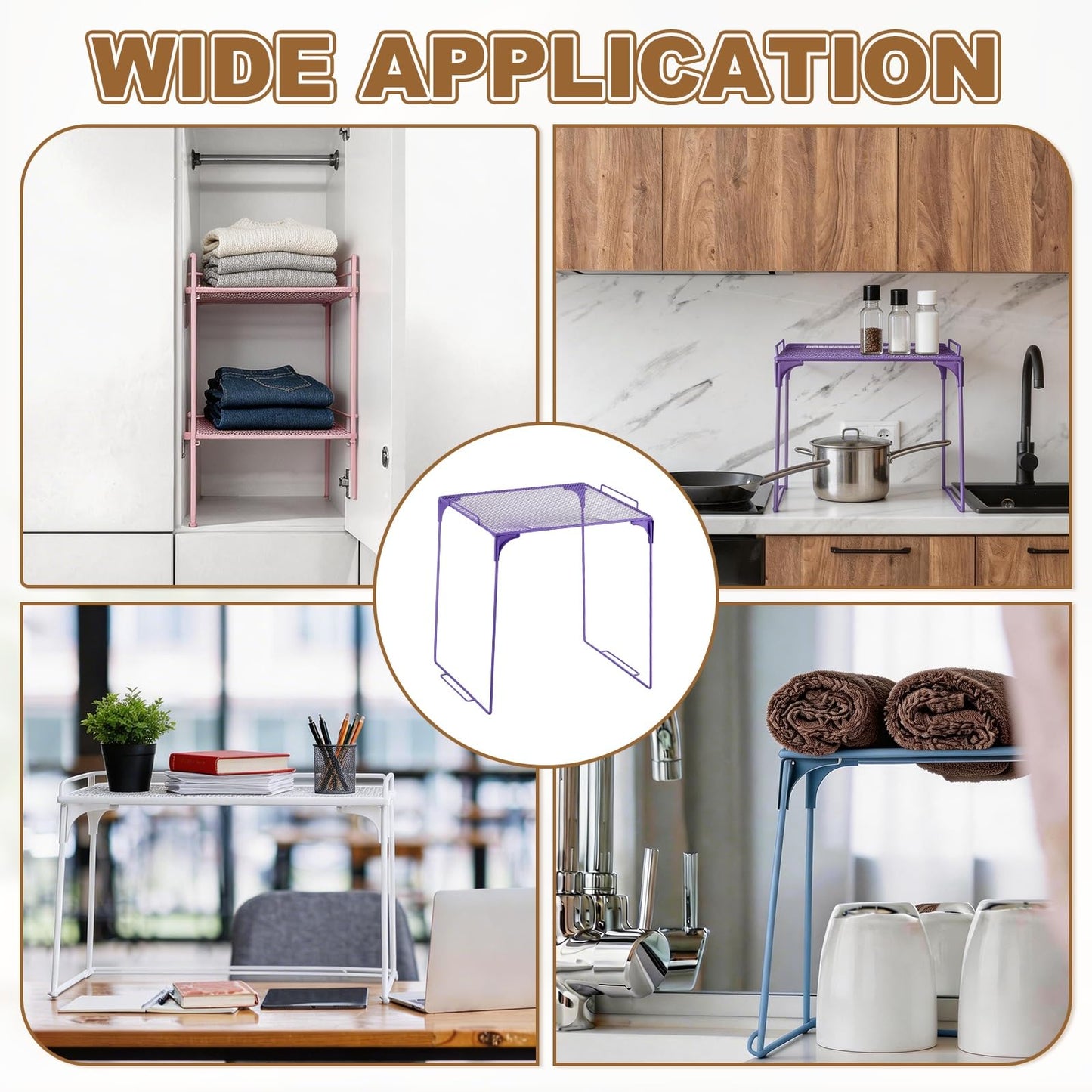 PATIKIL 2 Pcs Locker Shelf Organizer, Stackable Metal Storage Rack Organizer for Home Kitchen Office Gym Space Saving Utility Shelving, White/Purple
