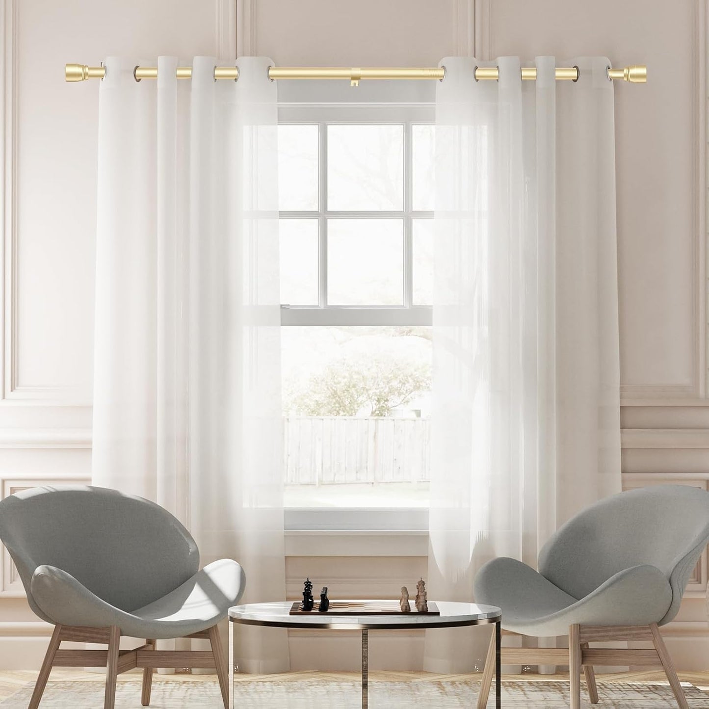 Skiennix 1” Diameter Adjustable Curtain Rod - Heavy Duty Metal, Fits 30-144 Inches, Gold Finish