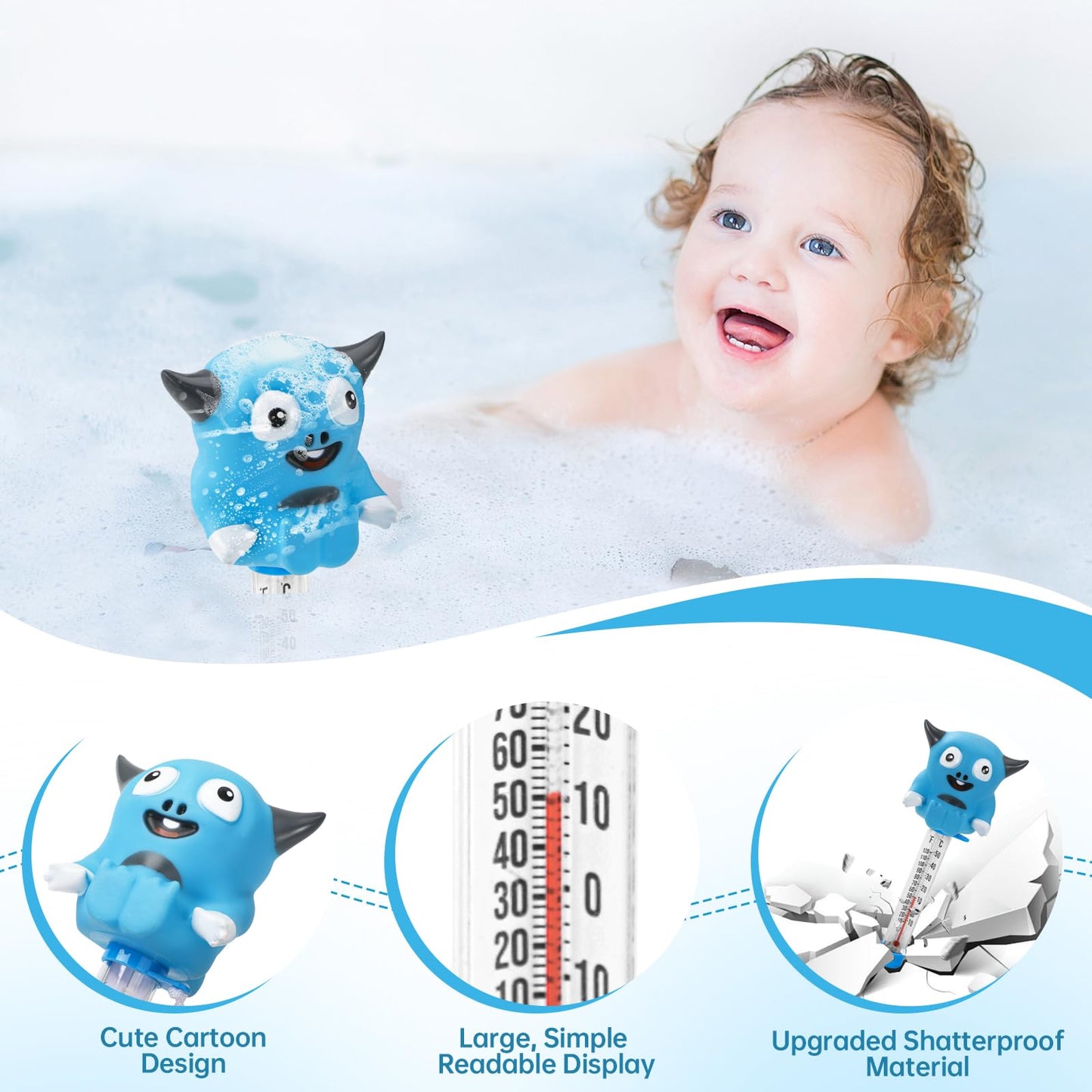 Pool Thermometer Floating, Water Temperature Thermometer with String, Large Size Easy Read & Shatter Resistant Pool Accessories for Ice Bath & Hot Tub, Outdoor & Indoor Swimming Pool, Spas(Monster)