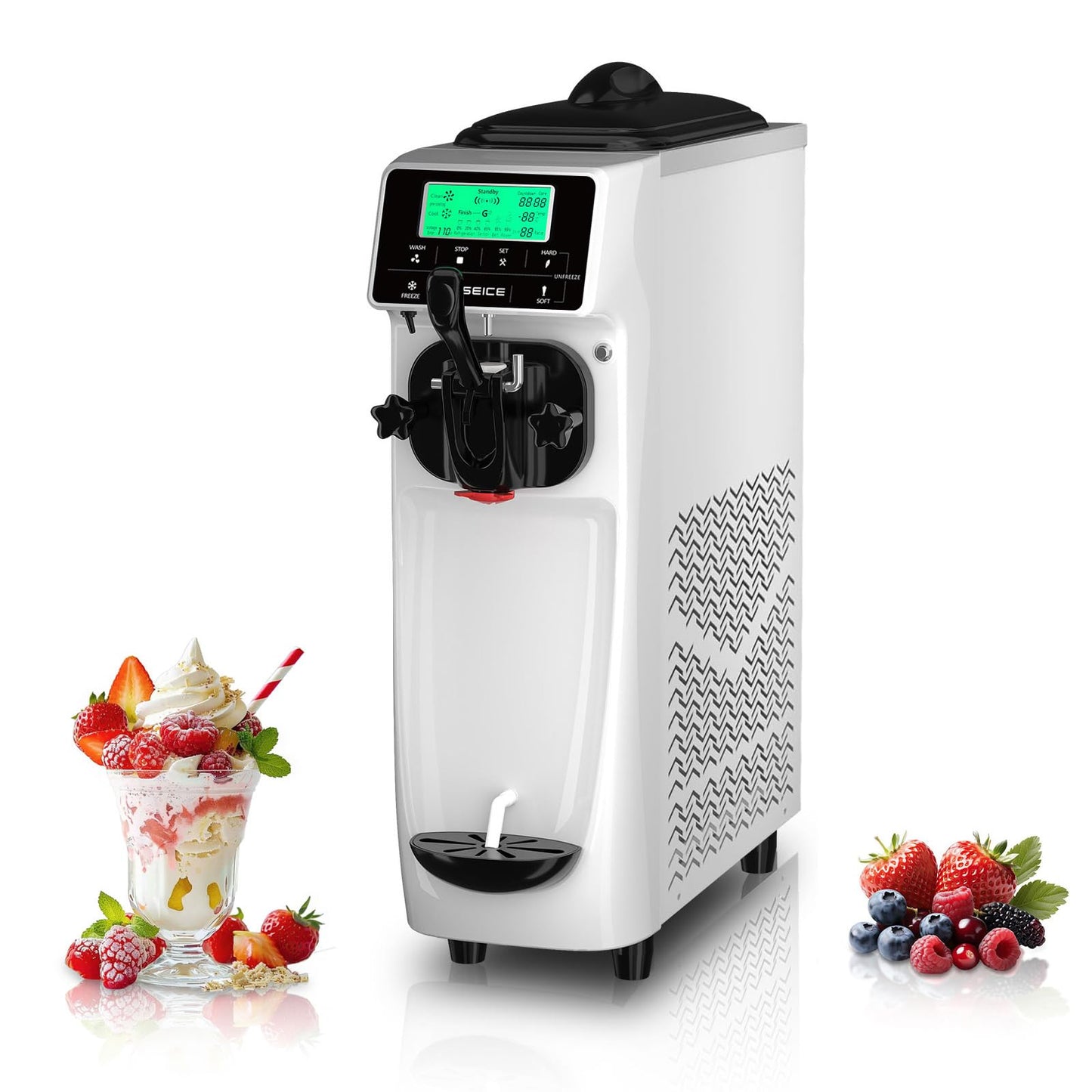 Ice Cream Machine – 3.5 Gals/H Single Flavor Ice Cream Maker 5 Inch Screen Soft Serve Ice Cream Machine with Pre-Cooling Soft Serve Machine with 1.6 Gals Tank for Home, Parties,Cafés,and School
