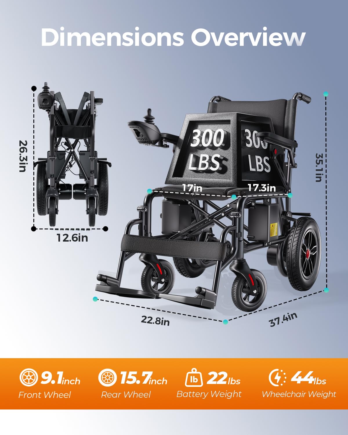 Serianie Electric Wheelchairs for Adults, Lightweight Electric Wheelchair, Foldable Travel Motorized Wheelchairs for Seniors, Folding Portable Mobility Scooter, Compact Fold Power Wheelchair