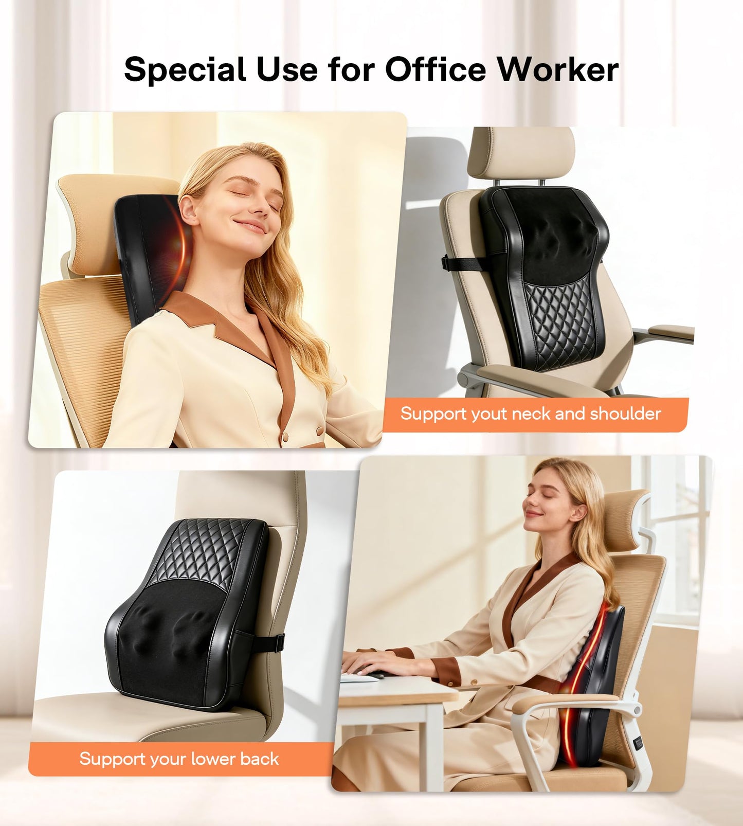 ALLJOY Heated Back Massager for Back Pain Relief, Deep Tissue Shiatsu Lumbar Support Pillow with 3 Massage Modes, 3 Intensity Levels & 3 Timer Settings for Office Chair Home, Fathers Day Gift for Dad
