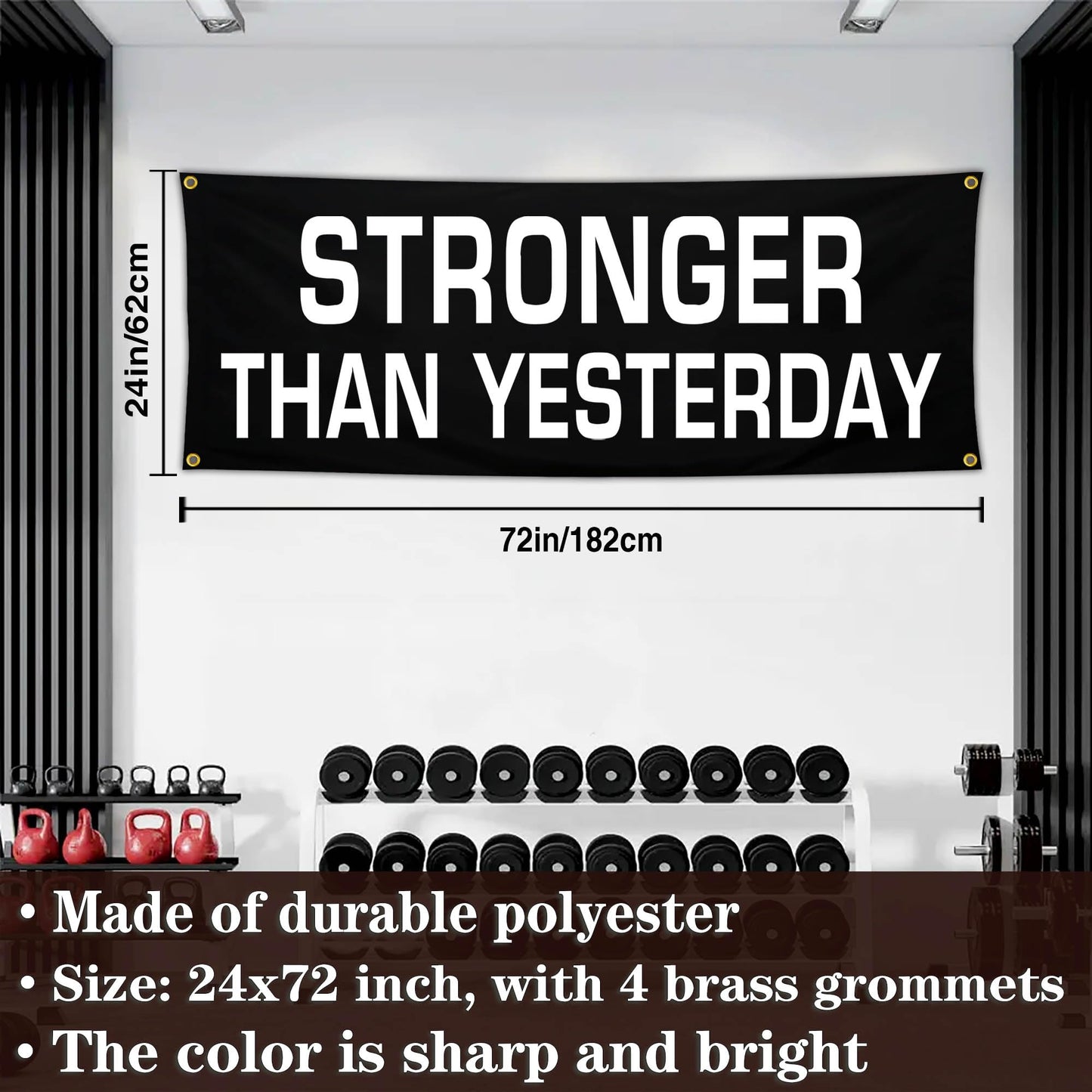Bomtas Motivational Gym Posters Banners Flags for Home Gym Room Guys Office Bedroom Stronger Than Yesterday Inspirational Flag Banner 24x72 Inch Motivation Wall Art Decor