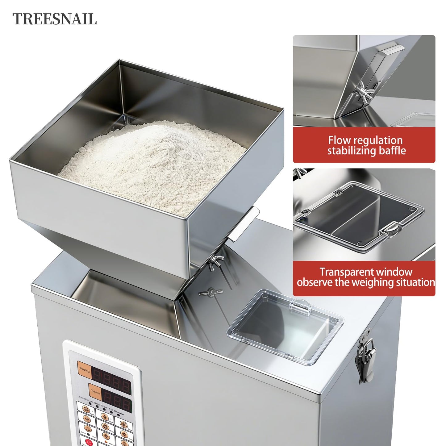 TREESNAIL 2-200g (0.0044-0.44lbs) Powder Filling Machine, Automatic Intelligent Particle Weighing & Dispensing Filler for Tea, Coffee, Flour, Spices, Granules, 8-16 Packs/Min, 110V