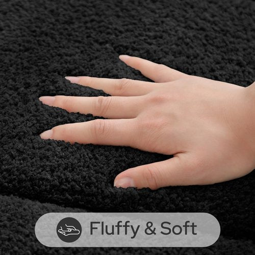 HOMEIDEAS Bathroom Rugs Sets 2 Piece, Small Bathroom Rugs, Soft, Absorbent Microfiber Mats, Machine Washable Bath Mats for Shower Room, Bathtub, Kitchen (20" x 32" + 16" x 24", Black)