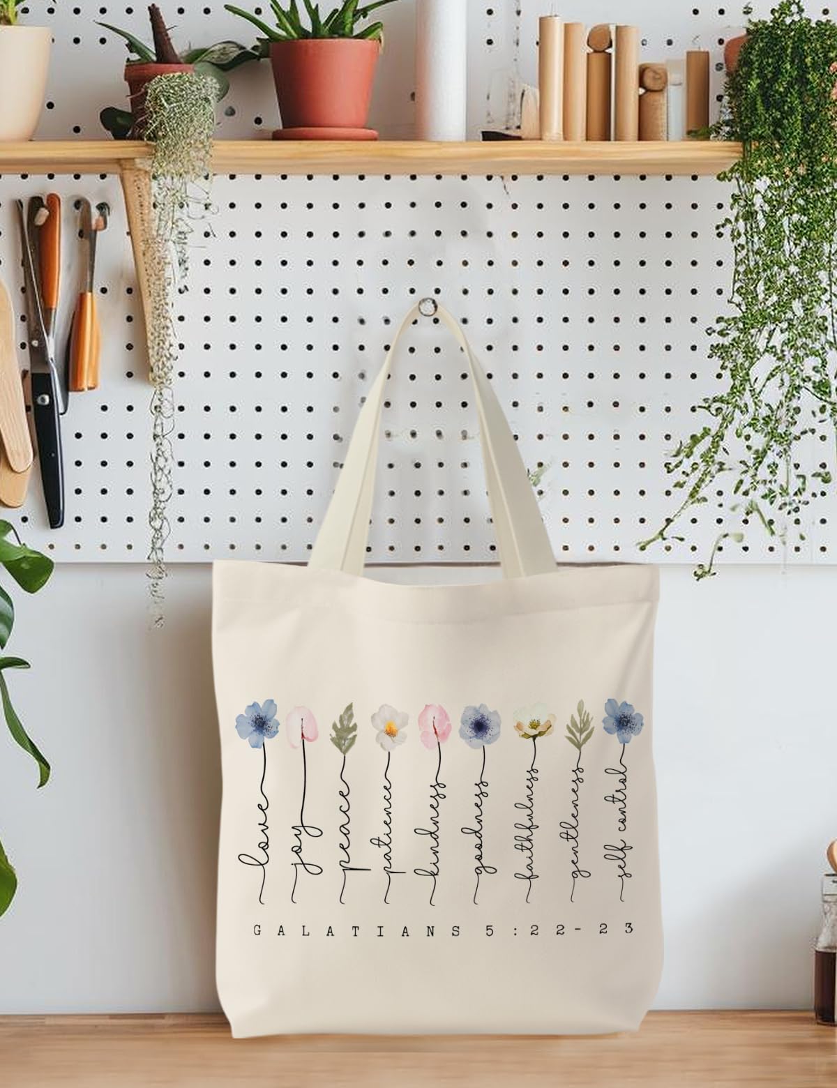Supwhd Cream Bible Bags for Women, Christian Tote Bag, Fruit of the Spirit Galatians 5:22-23, Gifts for Christian Women, Bible Verse Christian Canvas Tote Bags for Woman