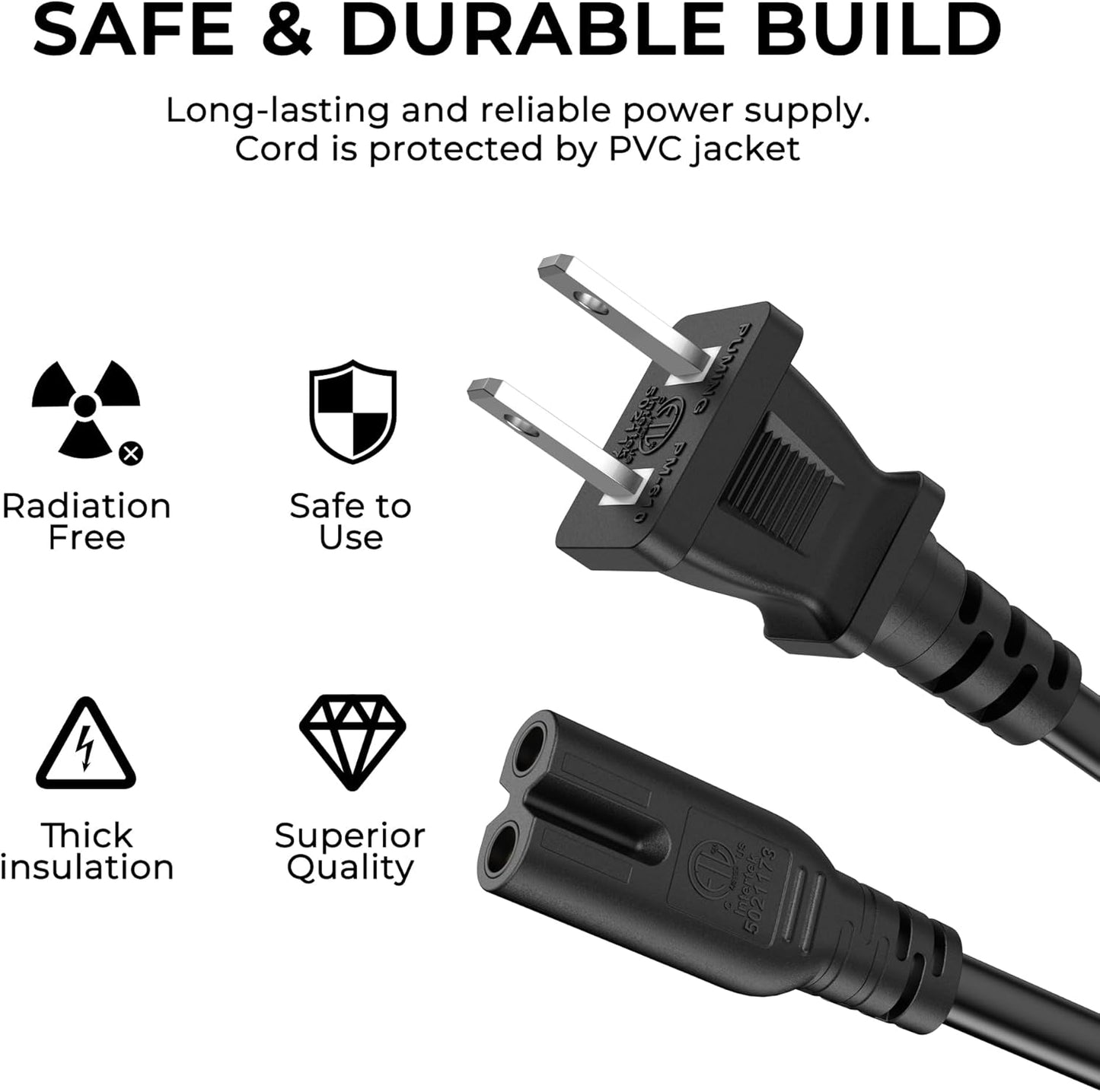 Meliya 5FT PS5/PS4/PS3 2 AC Power Cord for Sony Slim, Xbox Series S/X, Xbox One S/X, TV, Speaker, Printers, Monitor