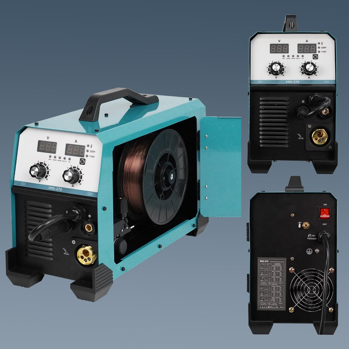 270Amp MIG Welder, 220V Flux Core,Gas, IGBT Inverter, Torch and 2lb Solid Welding Wire, Digital MIG Welder/Lift TIG/Stick 3 in 1 Welding Machine for Steel Welding, Car Repair, Building Works
