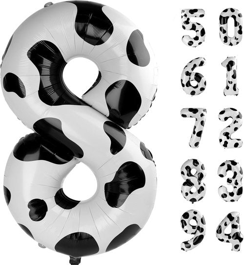 Cow Print | 40-Inch Number 8 Balloon - Barnyard Birthday Decorations & Party Supplies