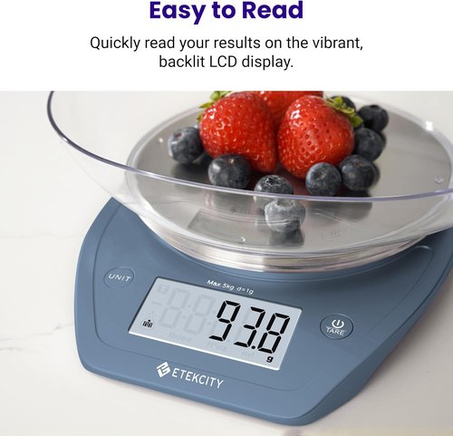 Etekcity Digital Food Scale - Accurate Grams & Ounces Measurement | 11lb/5kg, Stainless Steel, Prussian Blue