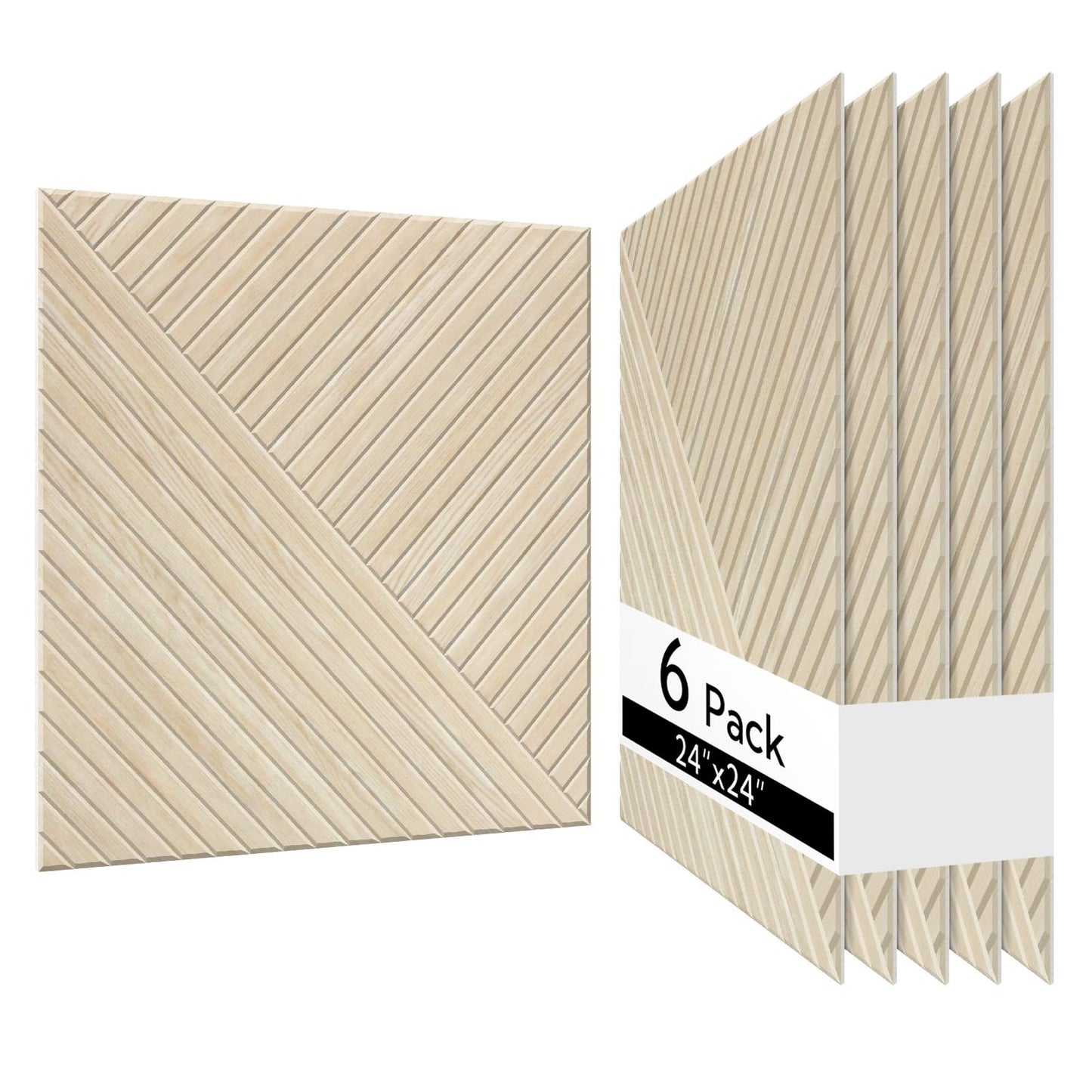 Olanglab Peel and Stick Wall Panels 6 Pack, 23.6" x 23.6" Acoustic Panels Sound Absorbing, Decorative Acoustic Wall Panels for Home Studio and Office, Light Natural Oak Pattern, Style C