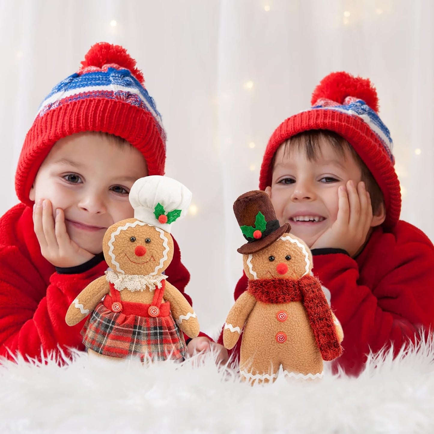 Regine Switzerland Gingerbread Plush Ornaments - 12.6-Inch Stuffed Animal Christmas Decor Gift Set (2-Pack)