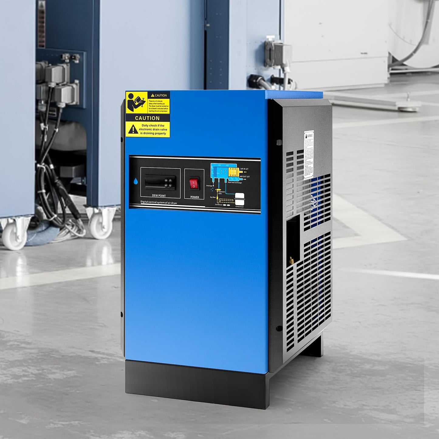 VEVOR Compressed Air Dryer, 125CFM Refrigerated Air Dryer, 110-120V Industrial Refrigerated Air-Drying System for 20HP, 25HP & 30HP Compressors - with Color Screen Control Panel and Automatic Drainage