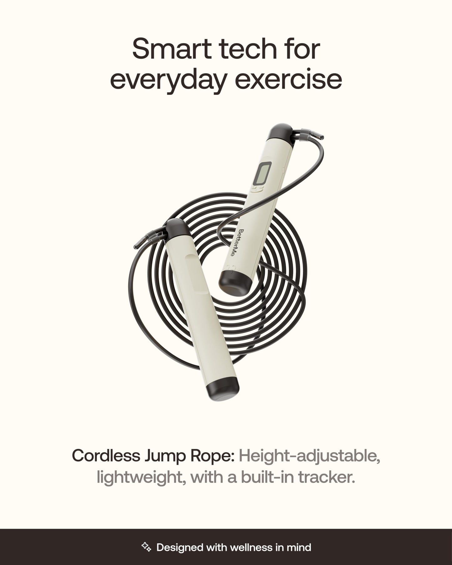 BetterMe Cordless Jump Rope with Counter - Tracks Jump Count & Workout Duration - Height Adjustable Jump Rope for Women and Men - Cordless Indoor Workout