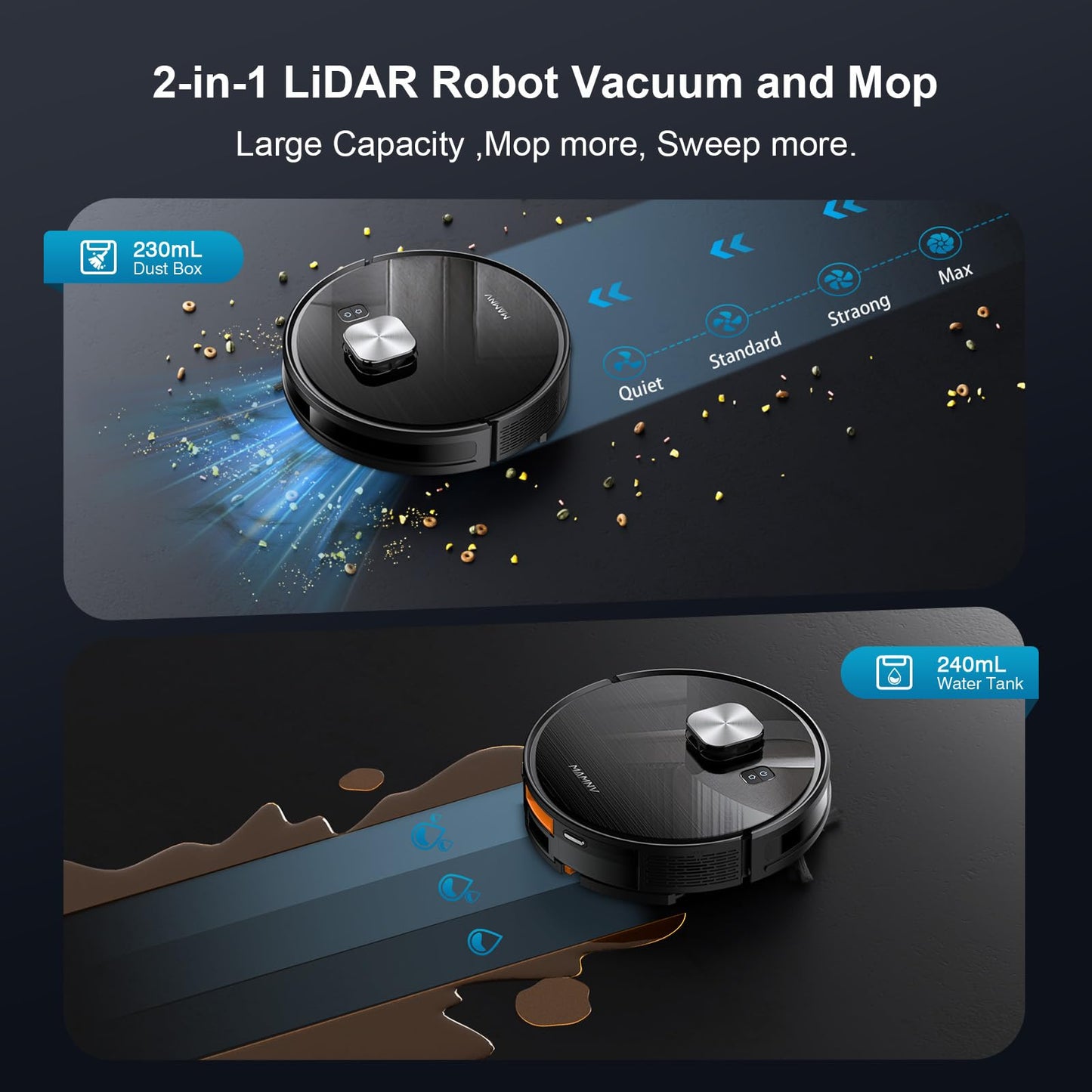 MAMNV Robot Vacuum and Mop, 11500 Pa Suction, 3-in-1 Robotic Vacuum with Smart LiDAR Navigation, 90 Day Self-Emptying,160 Min Runtime,App/Alexa/Voice Control, Ideal for Pet Hair, Carpet & Hard Floor