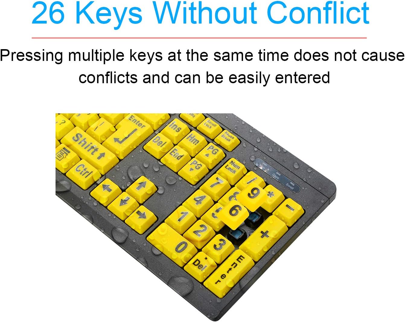 XDL-POWER Large Print Computer Keyboard,Wired USB Keyboard High Contrast Big Print Letter with Yellow Keys High