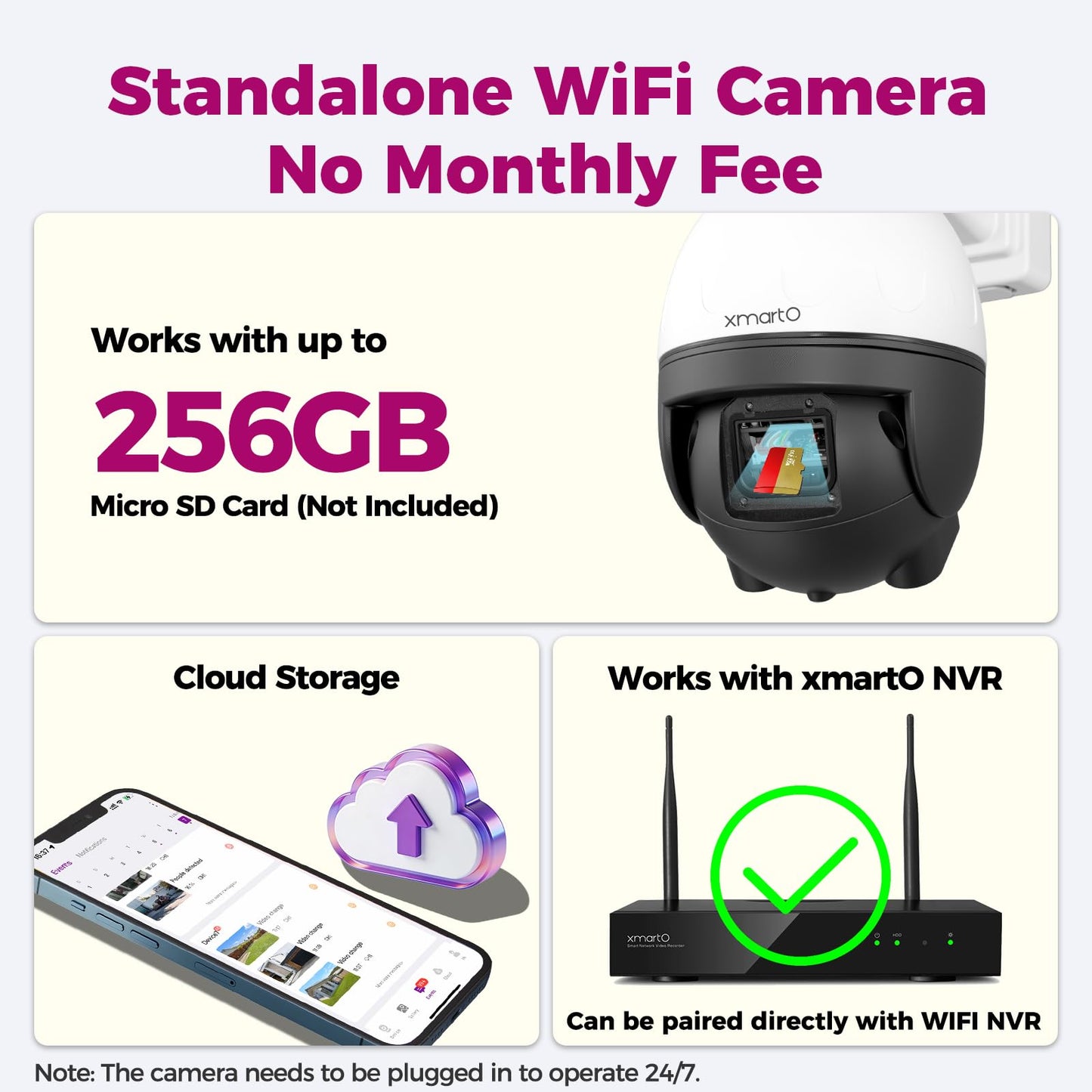 xmartO 4K 8MP Heavy-Duty WiFi 6 Security Camera System Bundle, 10-Channel NVR & 4 Plug-in PTZ Cameras, 24/7 AI Tracking Surveillance, Vandal-Proof Metal Dome CAM, Long Range WiFi6, 0 Monthly Fee
