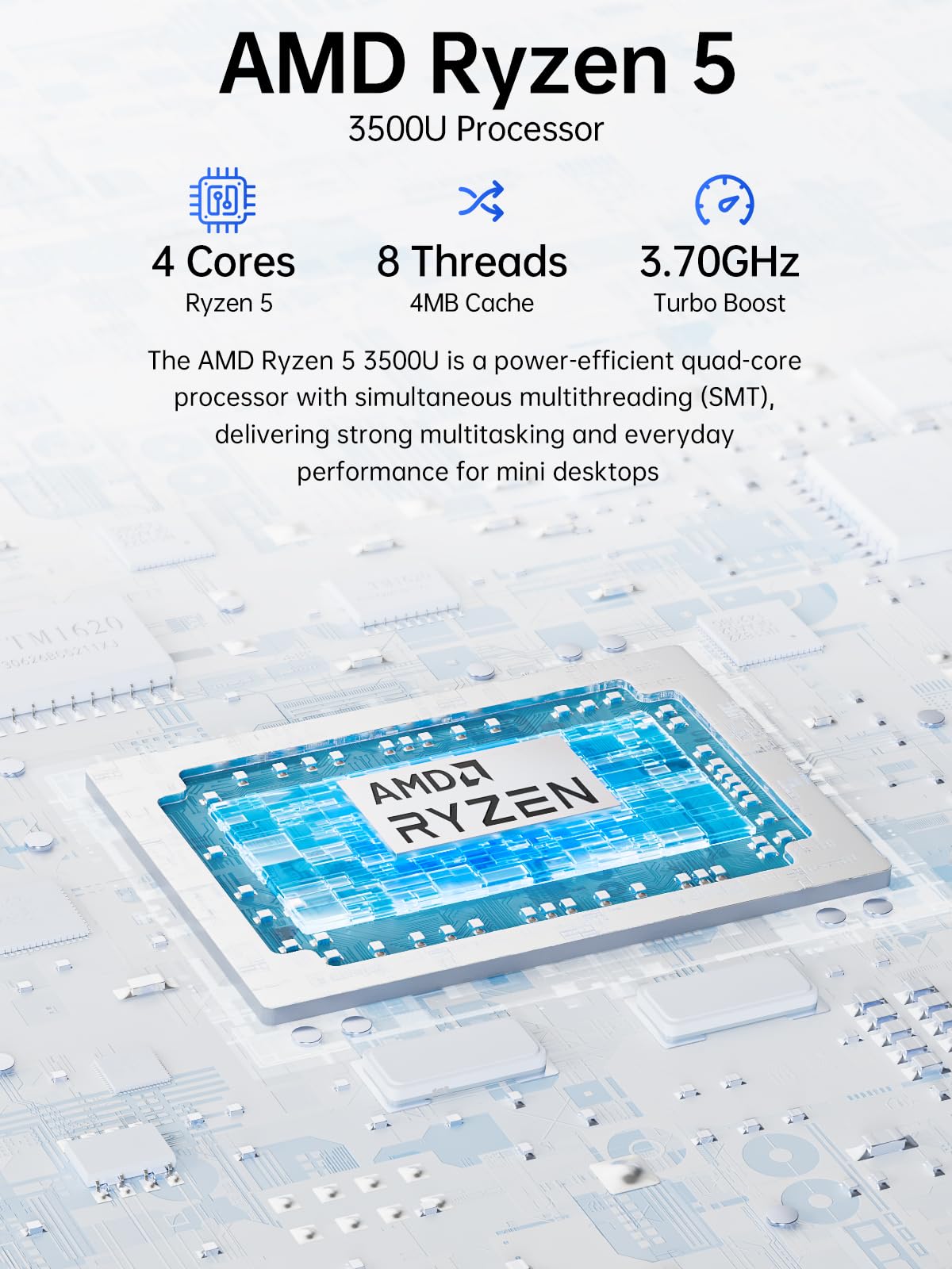 GMKtec Mini PC Ryzen 5 3500U (Beats N150/N97), 16GB RAM 512 SSD, 2.5GbE LAN Desktop Computer Office Home Business HTPC Proxmox, Triple 4K Display, HDMI 2.1, WiFi, BT, USB-C, DP