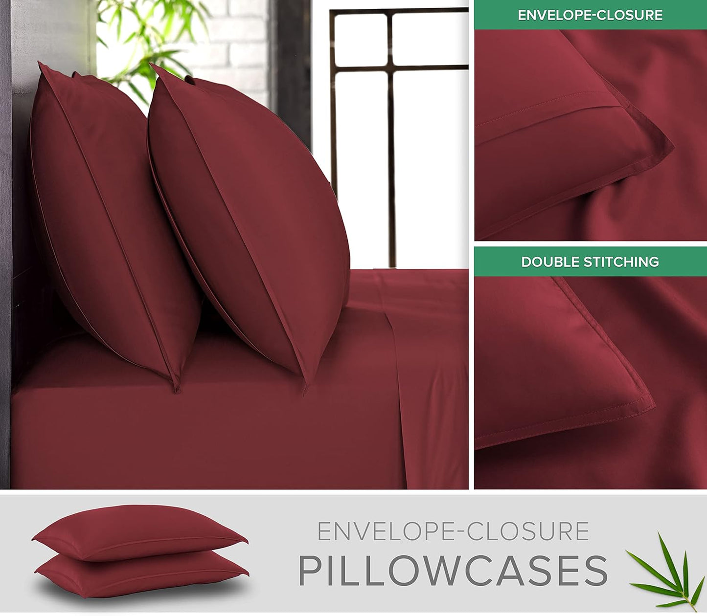 Pure Bamboo Queen Sheets - Luxuriously Soft 100% Organic Viscose Bed Set | Cooling & Durable (Merlot)