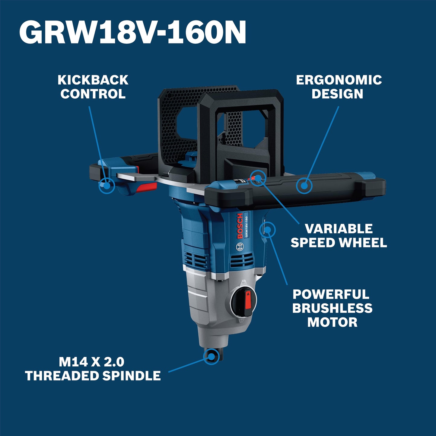 BOSCH GRW18V-160 18V Brushless High Torque Mixer - Variable Speed, Soft-Start Technology, with KickBack Control (Bare Tool)