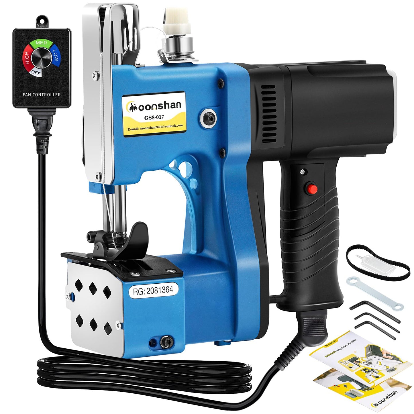 Moonshan Adjustable Speed Bag Sewing Machine 6.4Lbs Automatic Woven & Non-woven Fabrics, Leather Bag Closer