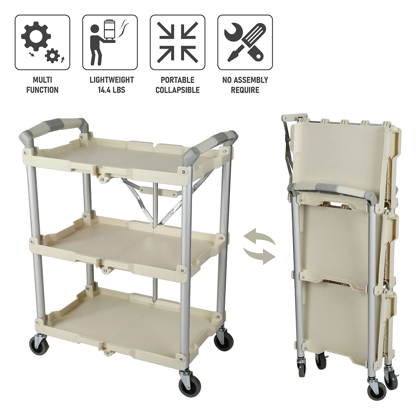 Olympia Tools 89-351 Pack-N-Roll Folding Collapsible Service Cart, 150LB Capacity, White