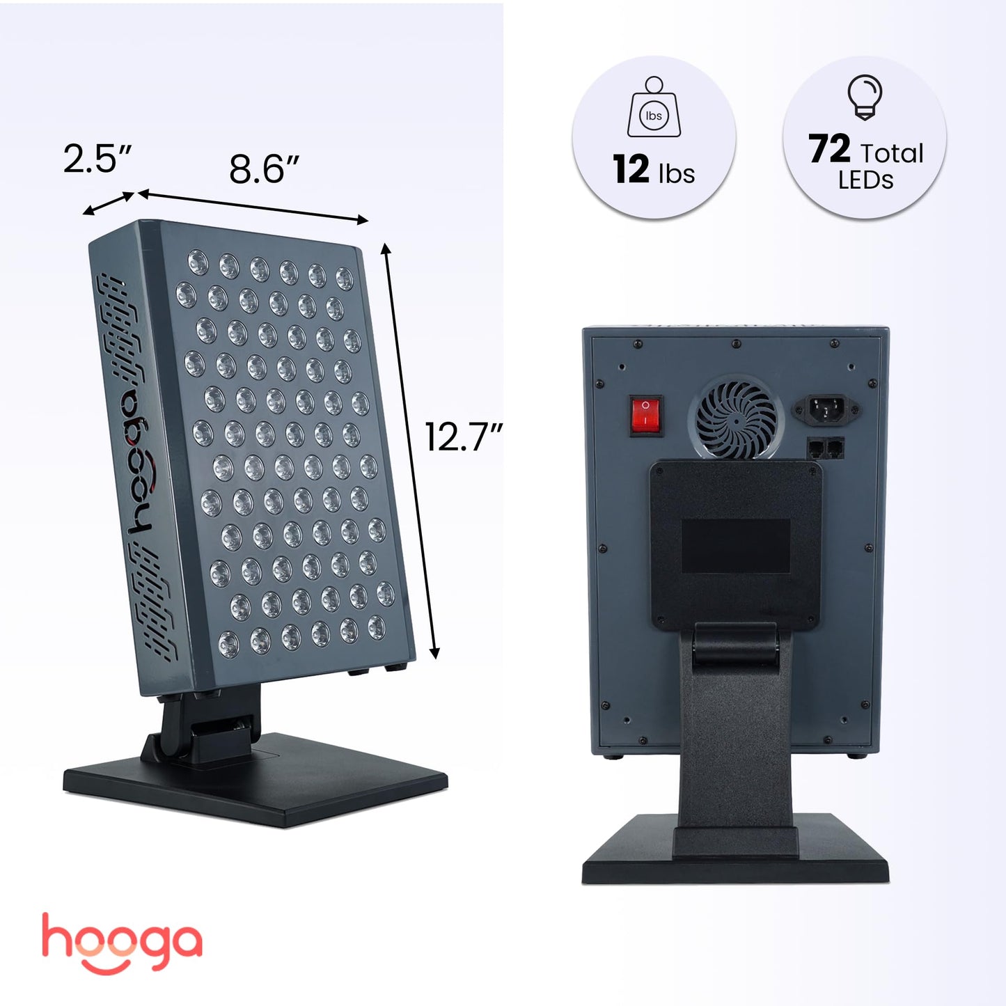 Hooga Red Light Therapy Panel Device – 630nm 660nm 810nm 850nm Red & Near Infrared Light Therapy, LED Light Therapy Lamp, 72 Quad Chip LEDs, Adjustable Brightness, Pulse Mode – ULTRA360