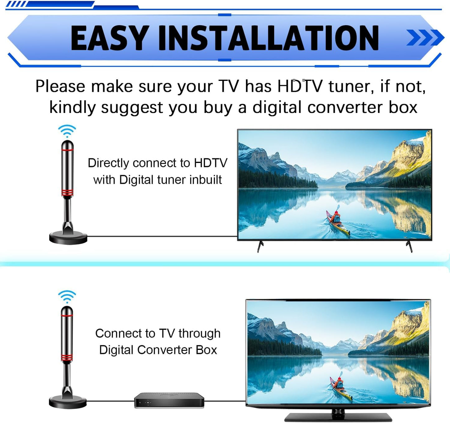 Generic 4K 1080p TV Antenna Indoor Antenna for Smart TV for Long Range Reception and All Smart TVs HD Digital Antenna