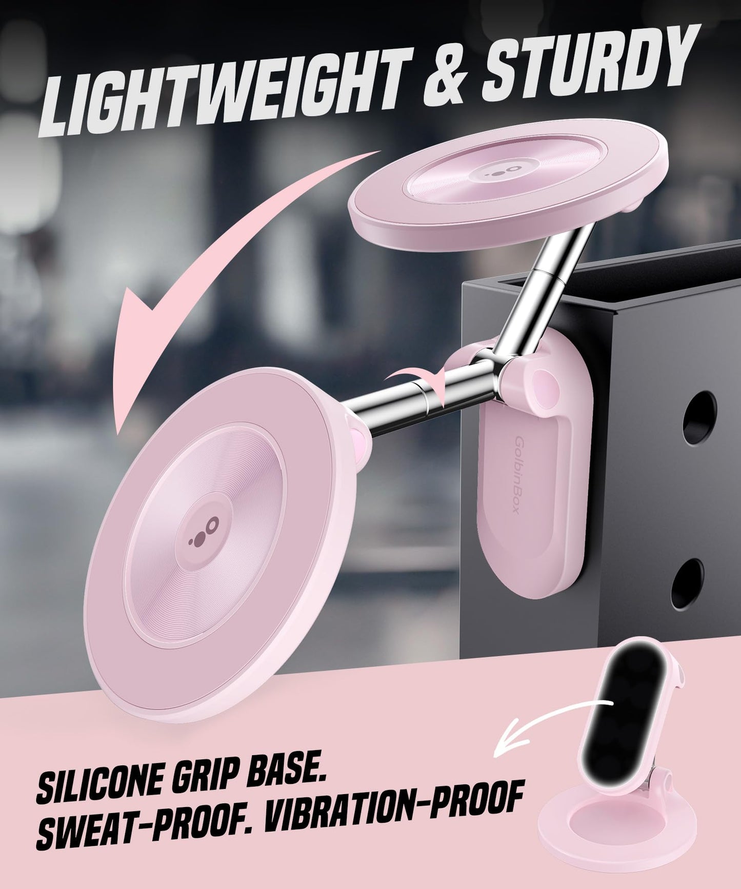 GolbinBox Magnetic Gym Phone Holder for MagSafe, All Metal Dual-Magnet Mount for iPhone and Android, 360° Adjustable Tri-Axis, Gym Essentials for Bodybuilder Men Women Recording Fitness Exercise, Pink