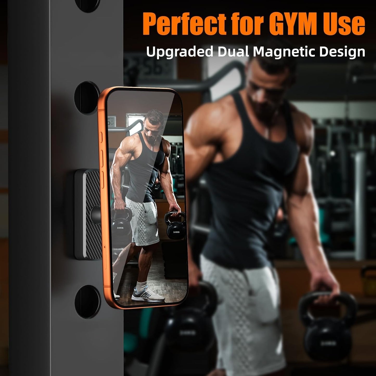 welvath Dual Magnetic Phone Holder for Gym, Workout, Kitchen or Any Metal Surface, Magnet Base Mount & Power Magnet Phone Mount for MagSafe iPhone 17 16 15 14 13 12 Series