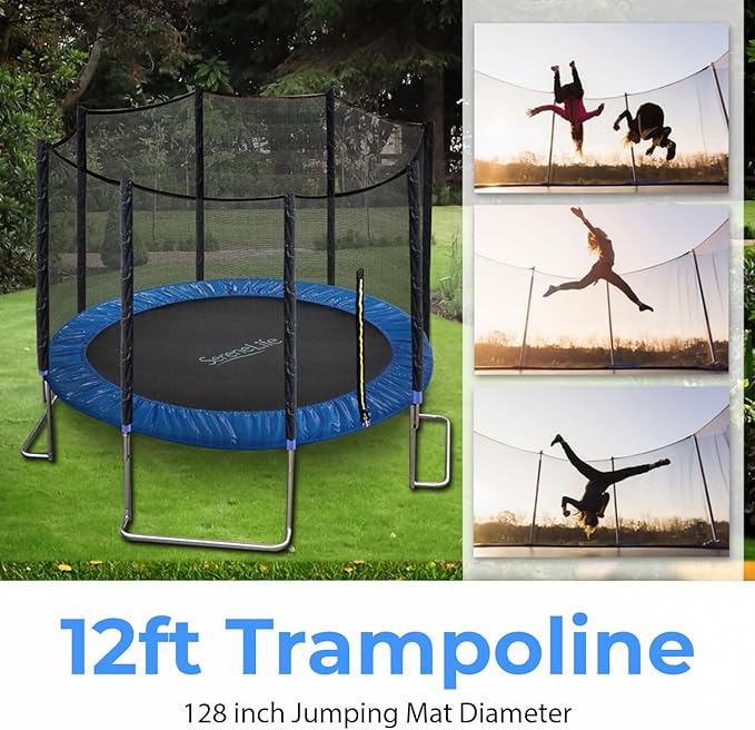 Serenelife 12FT 10FT 8FT Recreational Trampolines with Enclosure Net and Ladder and Anti-Rust Coating, ASTM Approved Trampoline Outdoor for Kids and Adults Outdoor Yard Trampolines