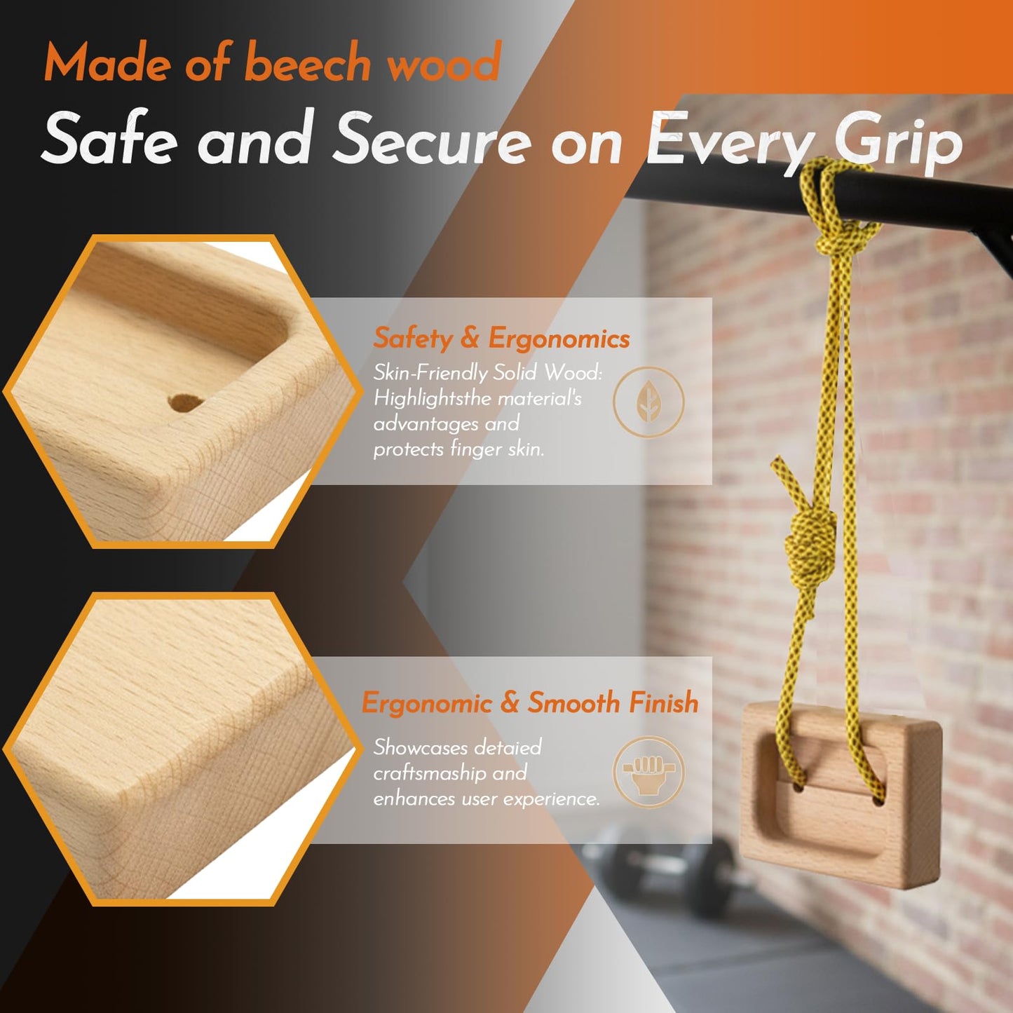 1 Pair Wooden Hangboard for Climbing Training – Dual-Pocket Grip Blocks for Finger Strength, Grip Power & Climbing Conditioning – Portable Beech Wood Fingerboard