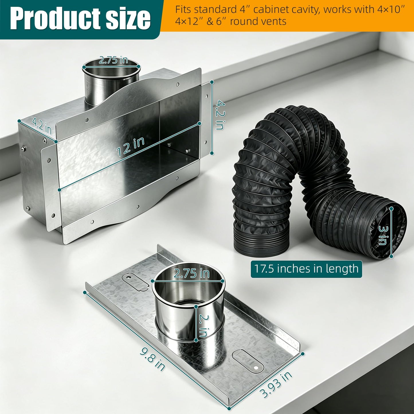 Toe Kick Vent Duct Kit,Under Cabinet HVAC Ducting,Energy Efficient Air Duct Regulator,4" Universal Fit for Kitchen Bathroom Cabinet Toe Kick Space