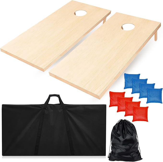 Maitys Cornhole Set 4 x 2 Feet Portable Yard Cornhole Boards Regulation Size, 2 Wooden Boards 8 Bean Toss Bags with Travel Carrying Bag for Outdoor Game Kids Adult