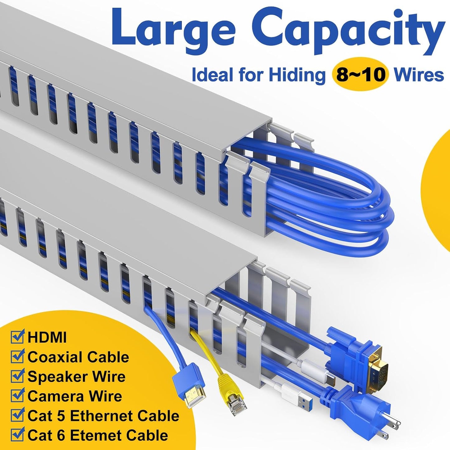 REFLYING 123in 1.97" Hx1.97 15.4''L(8 Open Slot Wiring Raceway Cable Duct, Cable Management Channel Cord Track,Desk