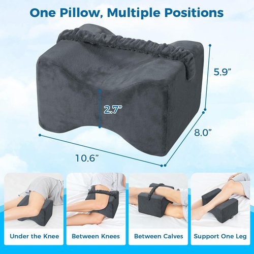 ComfyInLove Knee Pillow for Side Sleepers, Memory Foam Leg Pillow with Strap for Side Sleeping, Supportive Elevation Pillow Between Legs for Knee, Ankle Sciatica, Pregnancy, Joint Pain (Gray/Medium)
