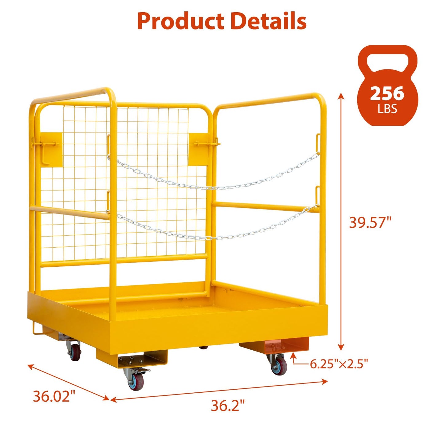 MilleLoom 36x36 Inch Collapsible Forklift Man Basket, Safety Cage Work Platform with 4 Wheels, 1200 lbs Load Capacity for Aerial Work and Lifting