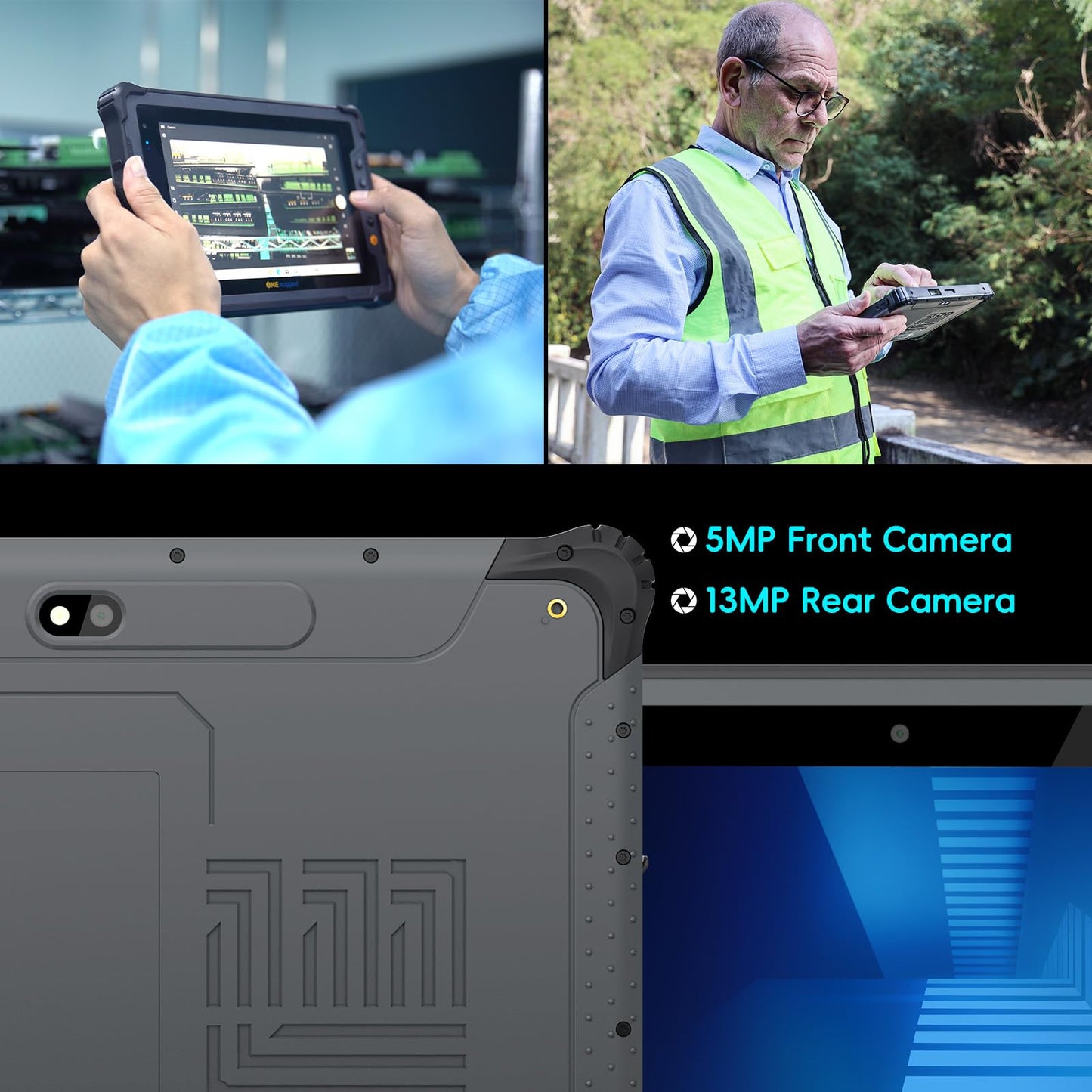 ONERugged 10.1" Rugged Tablet M10T Android 14, 1000 Nits Sunlight Readable, 8GB+128GB, 10000mAh Removable Battery, 4G LTE, IP65 MIL-STD-810H Industrial Tablet for Fieldwork & Construction